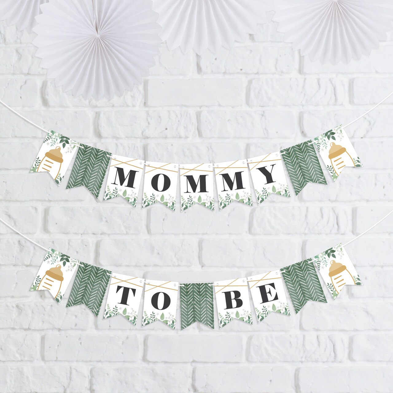 Big Dot of Happiness Boho Botanical Baby - Greenery Baby Shower Mini Pennant Banner - Mommy To Be